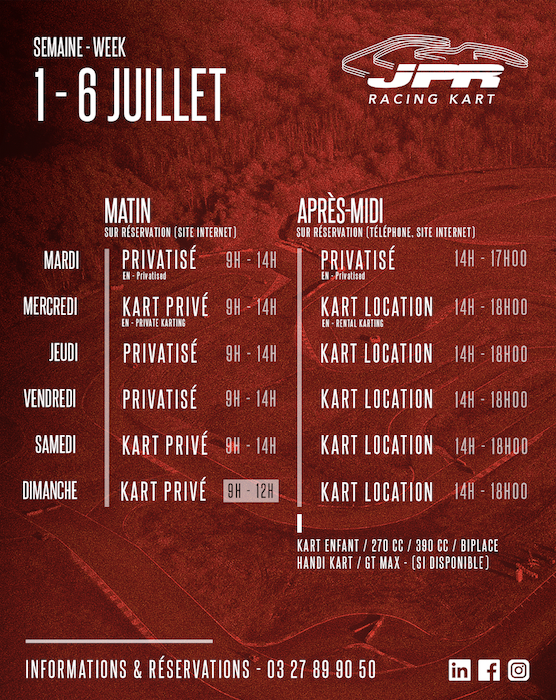 planning de la semaine du 1 au 6 juillet